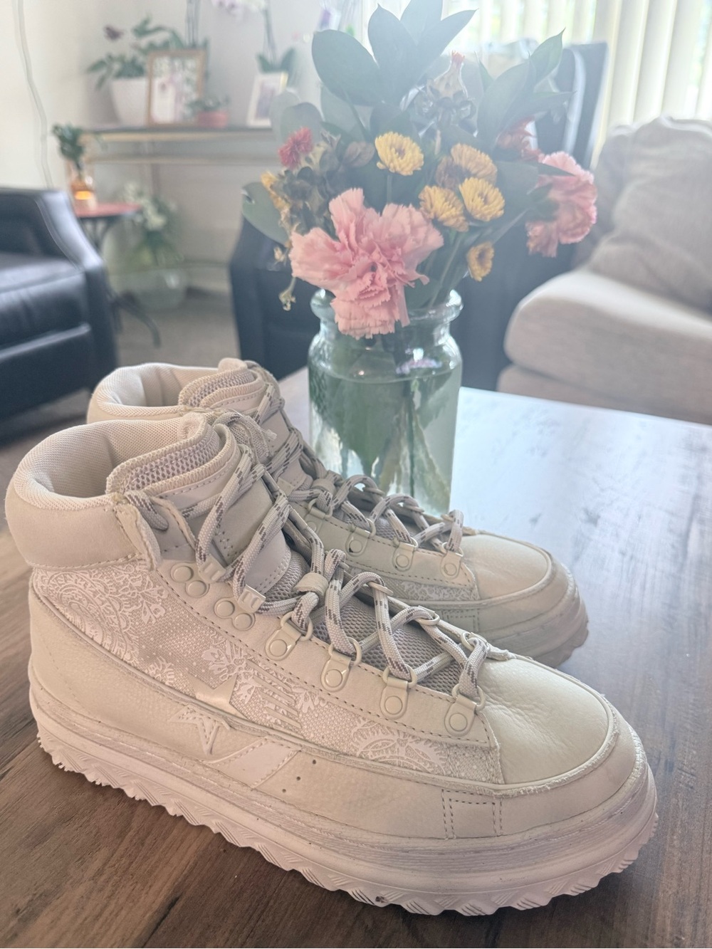 Converse Women's Lace-Up High-Top Boots in Light Cream
